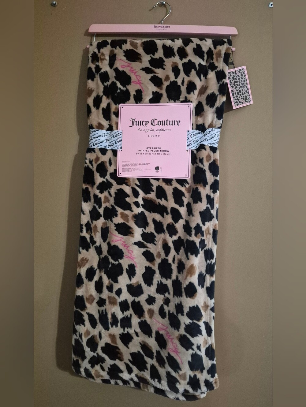 Juicy Couture Leopard Print Throw with Pink Logo Accents-Perfect For Adults&kids